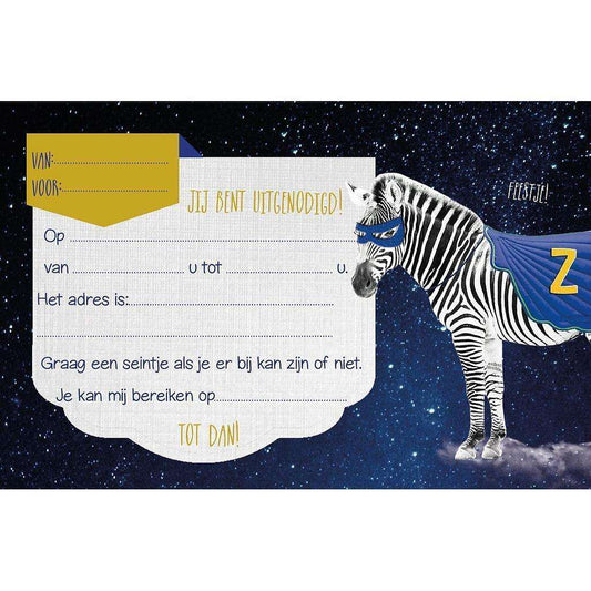 Uitnodigingen / Superheld Zebra